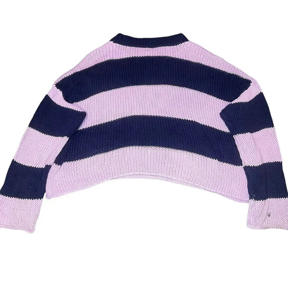 Aerie Women's Medium Striped Pullover Sweater Purple Navy Long Sleeve Cozy‎ Knit - Picture 4 of 4